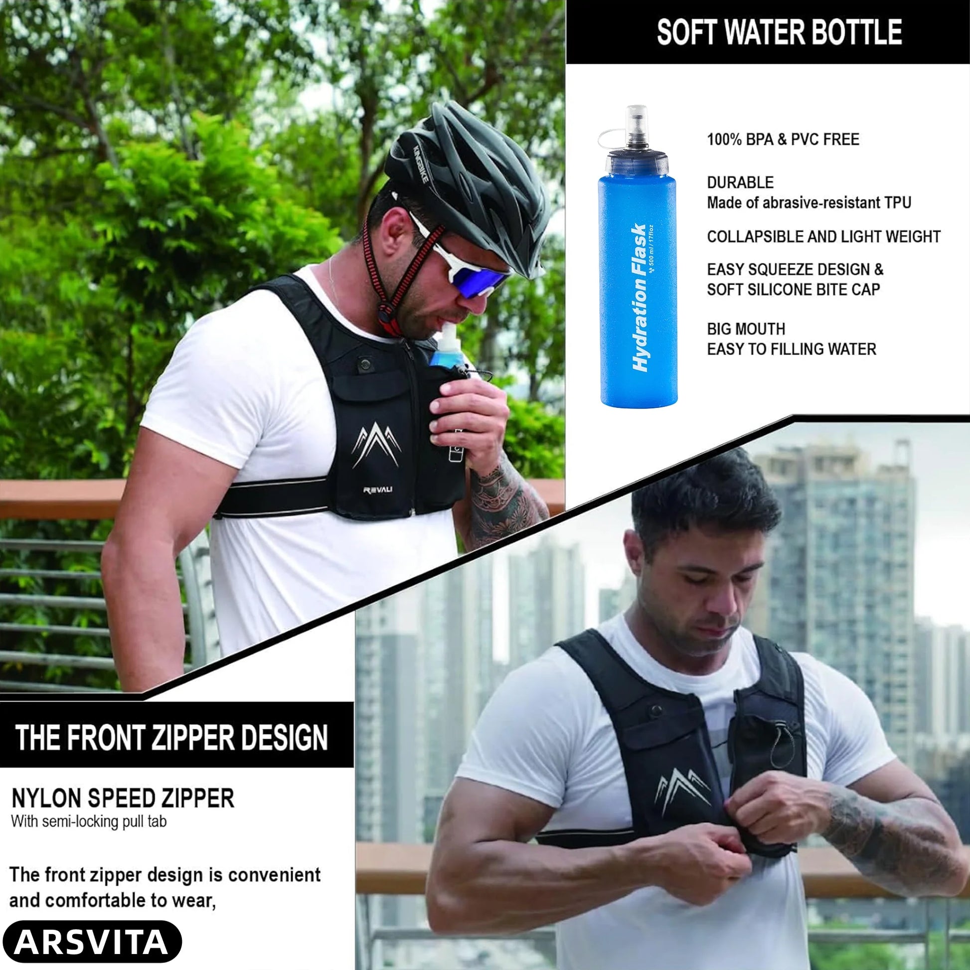 Reflective Running Vest with 500ml Hydration Bottle, Adjustable Waistband, Breathable Material, and Chest Pack for Phone - Suitable for Men and Women