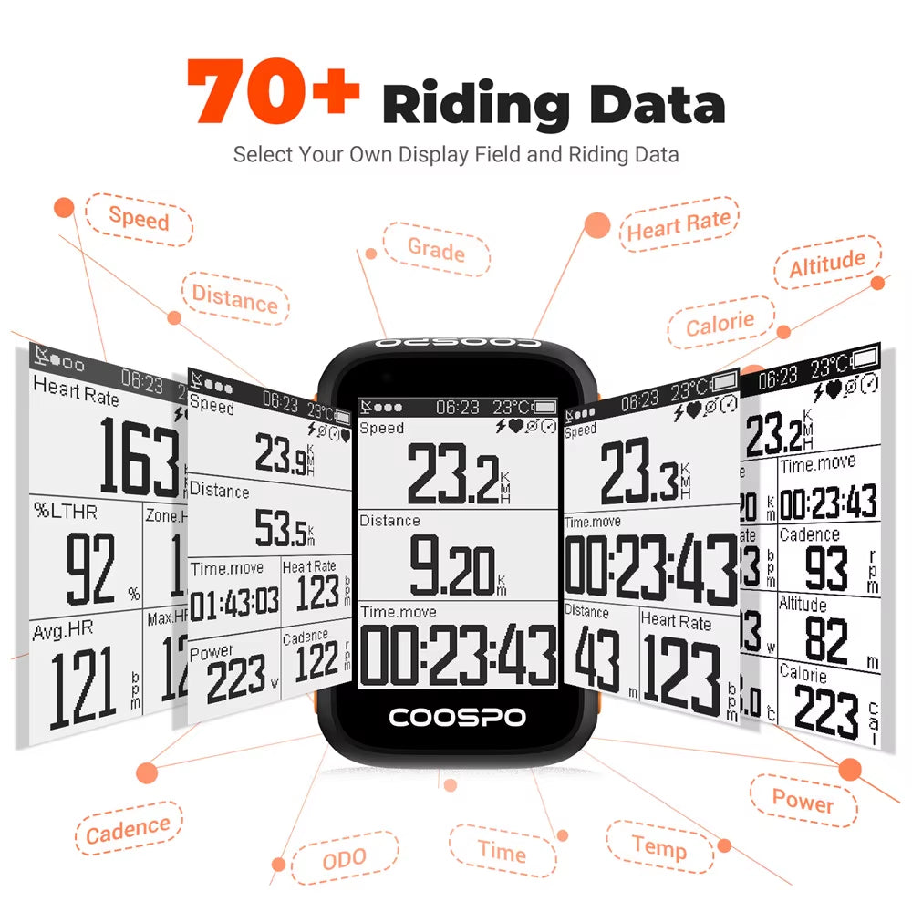 BC200 Wireless GPS Bicycle Computer - Bluetooth 5.0 and ANT+ Enabled Bike Speedometer and Odometer with 2.6-Inch Display, App Synchronization, Slope, and Altitude Tracking