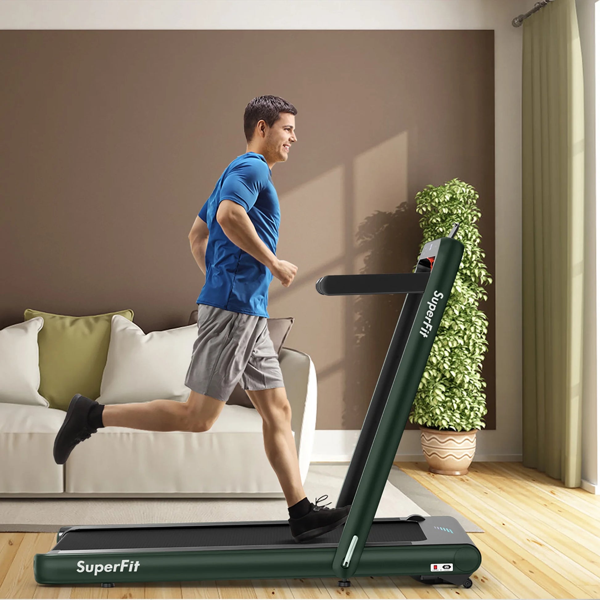 Superfit 4.75HP 2-in-1 Folding Treadmill with Remote App Control for Home Use