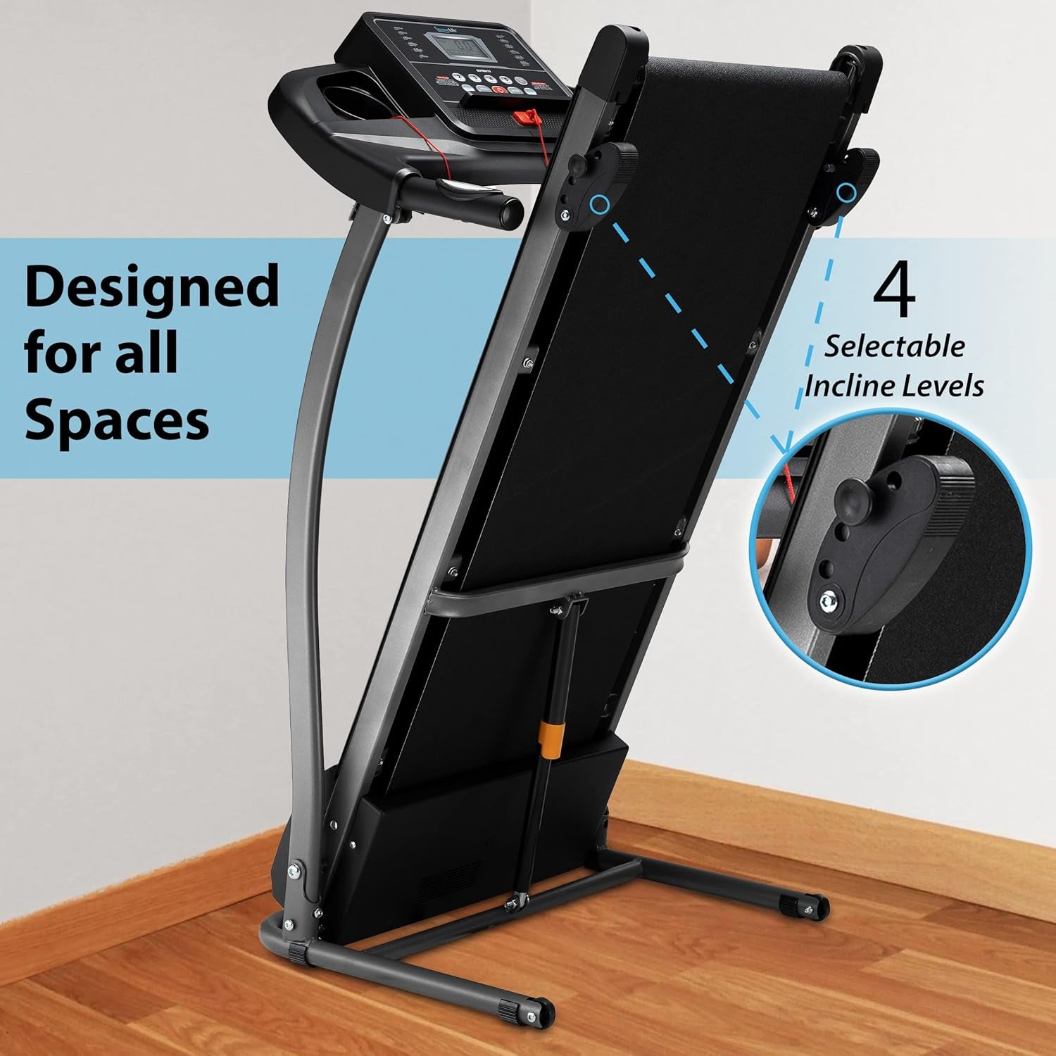 Folding Treadmill - Compact Home Fitness Equipment with LCD Display for Walking and Running - Cardio Exercise Machine with Adjustable Programs, Bluetooth Connectivity, 4 Incline Levels, and 12 Training Modes
