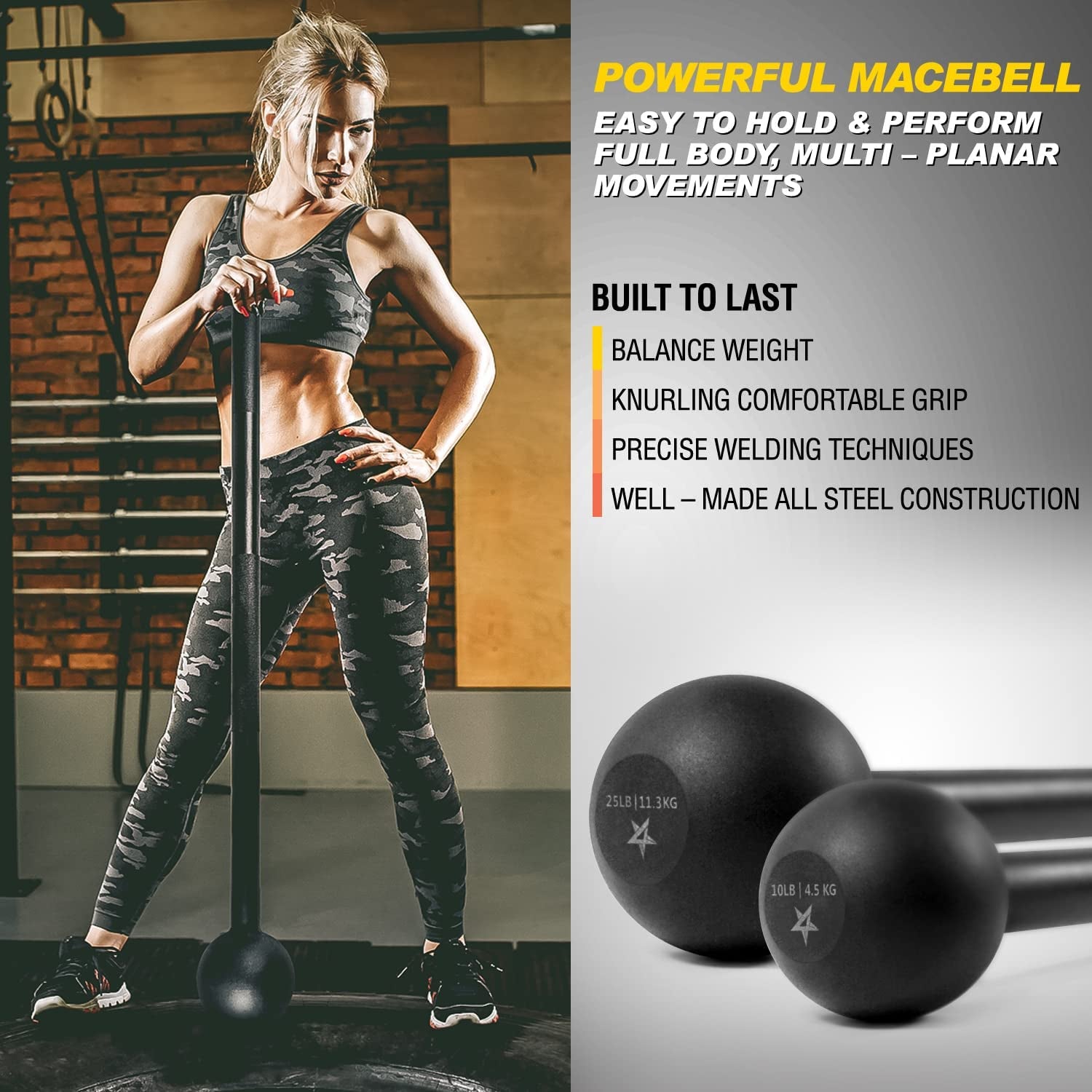Steel Mace Bell for Comprehensive Strength Training - Full Body Workouts for Muscles, Shoulders, Grips, and Forearms - Available in 5, 7, 10, 15, 20, 25, and 30 LB for Both Men and Women