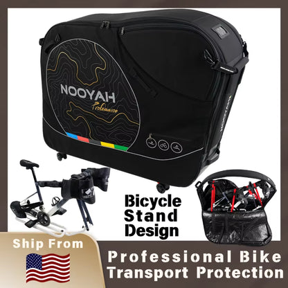 Bicycle Travel Case with Aluminum Stand | No Handlebar or Pedal Removal | Shock-Absorbing Wheels | Ideal for Airline Travel