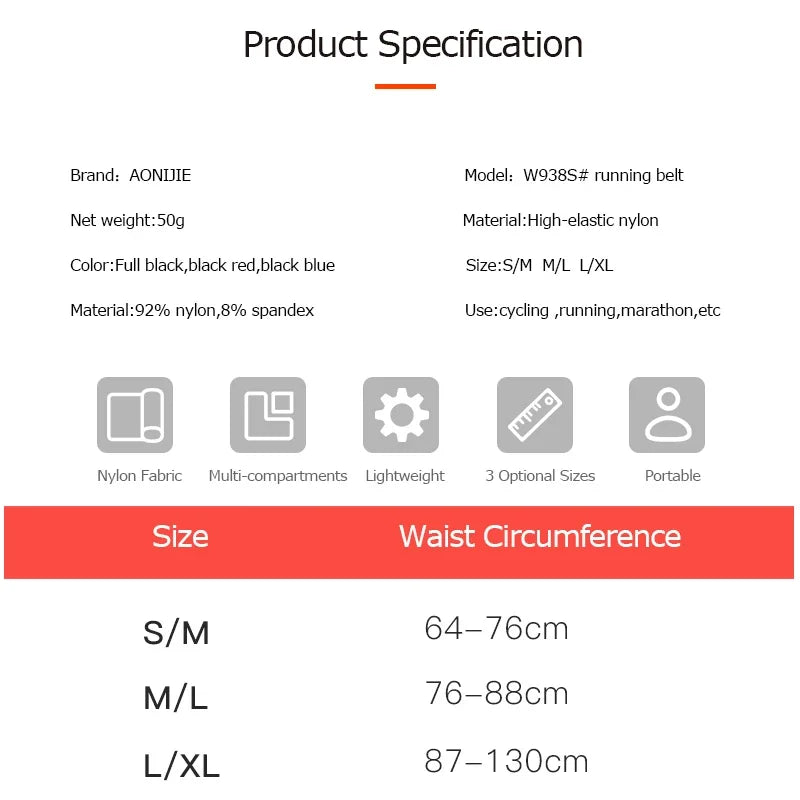 AONIJIE Hydration Running Waist Pack for Men and Women - Trail Running Belt with Phone Holder for Gym, Fitness, Jogging, and Marathon (Model W938S)