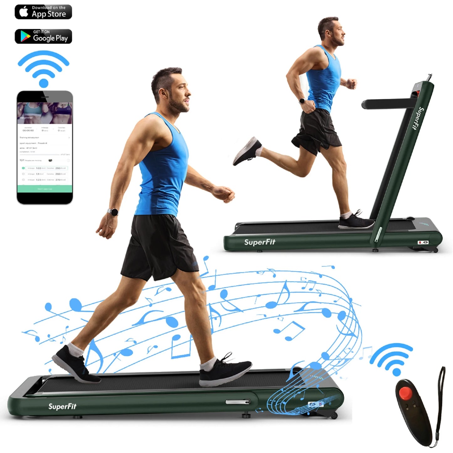 Superfit 4.75HP 2-in-1 Folding Treadmill with Remote App Control for Home Use