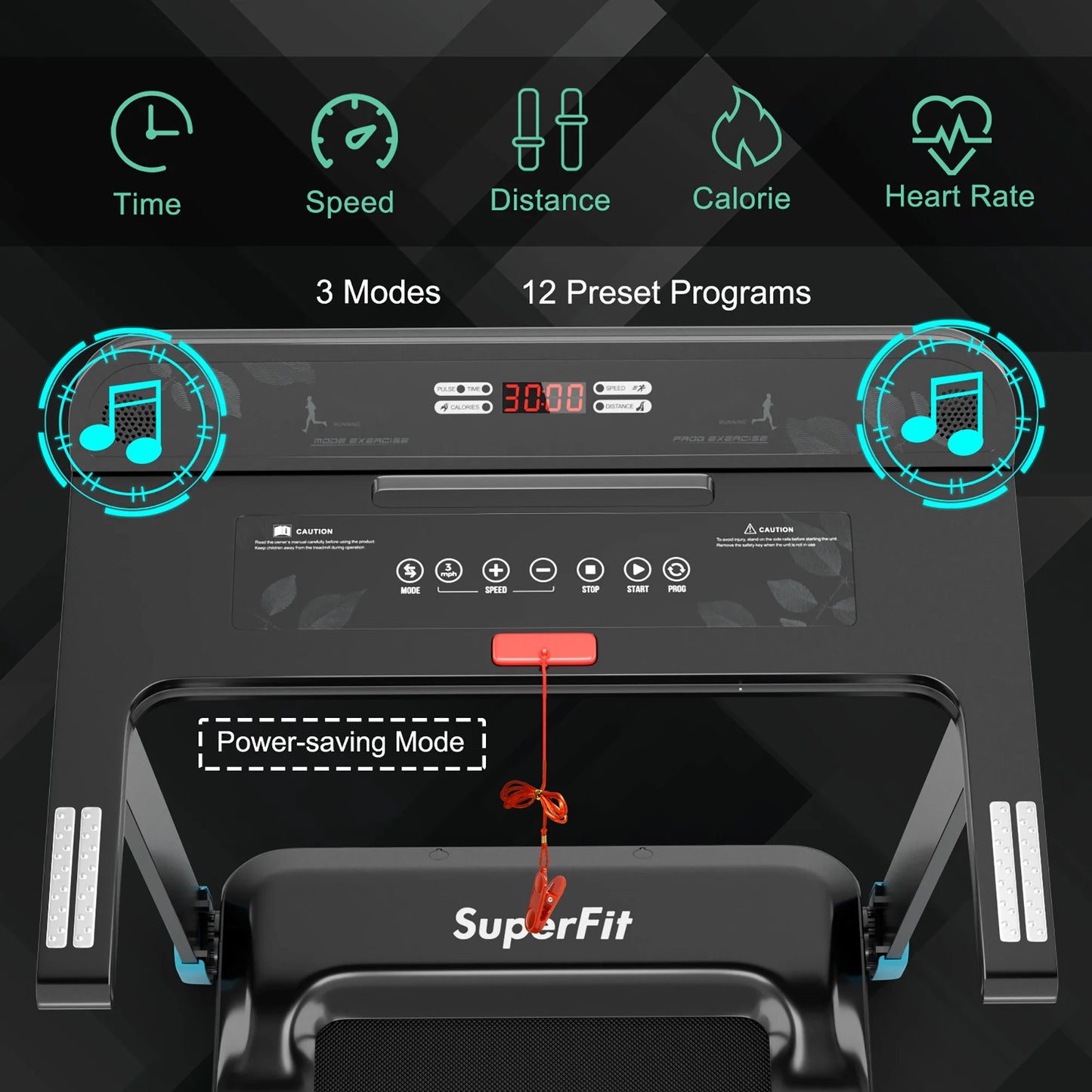 Superfit Compact Electric Treadmill with App Control and Integrated Speaker