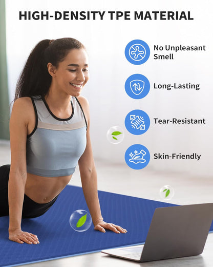 Extra Wide Large Yoga Mat (6' x 4') - Thick 1/4" Exercise Mat for Home Workouts, Yoga, and Pilates (Black)