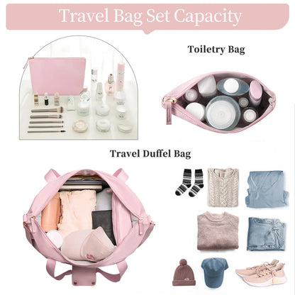 Women's Travel Duffel Bag - Large Gym Weekender Bag with USB Charging Port, Wet Pocket, and Shoe Compartment in Pink