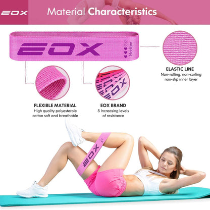 Professional Resistance Fabric Loop Bands for Leg and Glute Training - Non-Slip with 5 Resistance Levels (Pink)