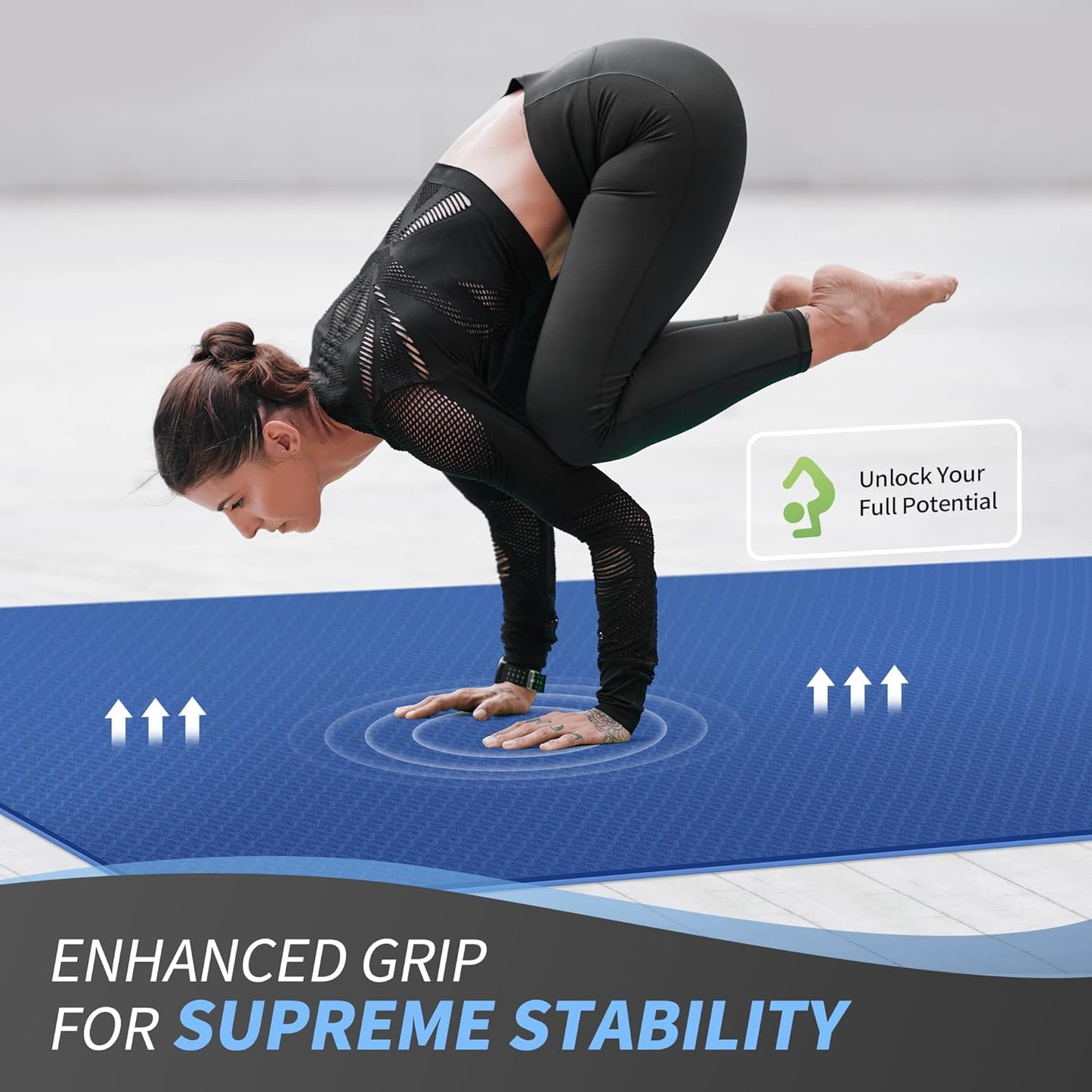 Extra Wide Large Yoga Mat (6' x 4') - Thick 1/4" Exercise Mat for Home Workouts, Yoga, and Pilates (Black)