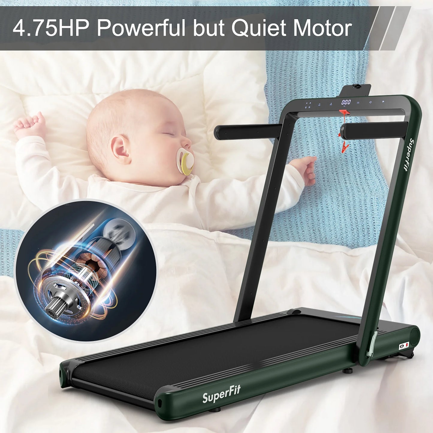 Superfit 4.75HP 2-in-1 Folding Treadmill with Remote App Control for Home Use