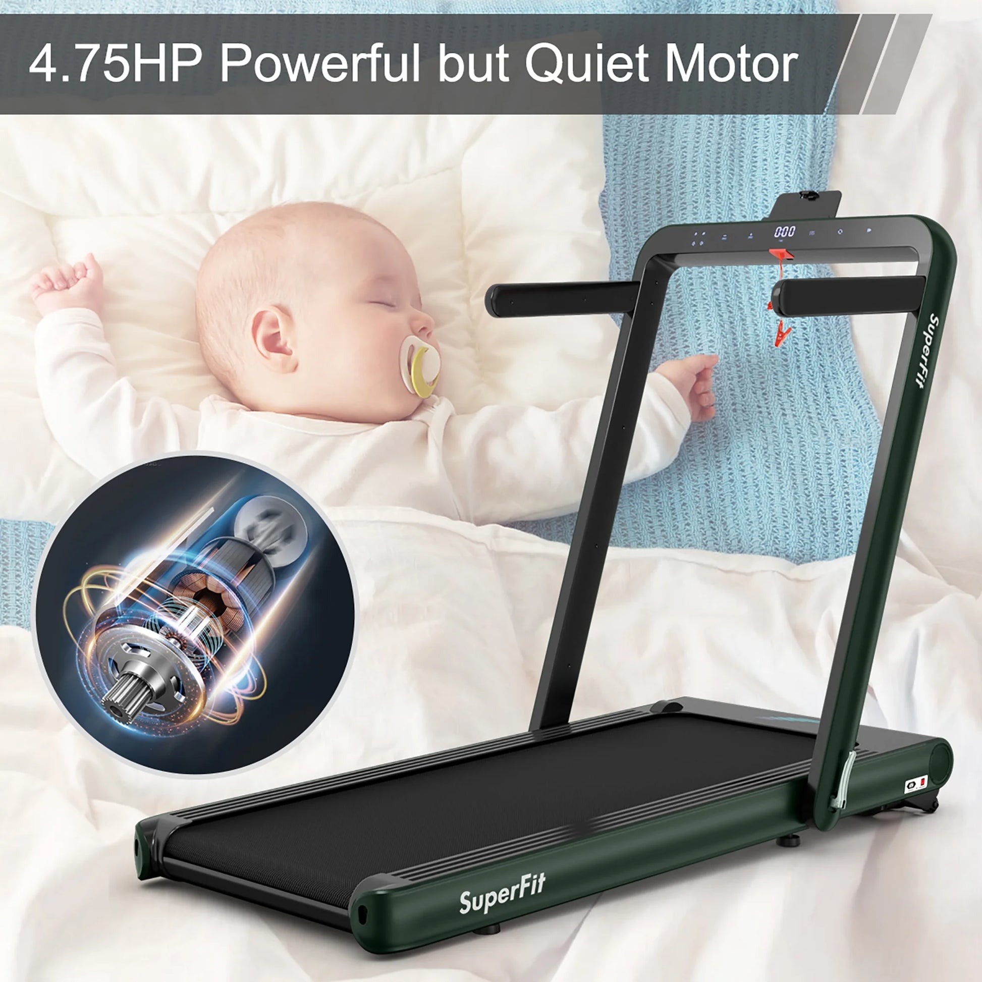 Superfit 4.75HP 2-in-1 Folding Treadmill with Remote App Control for Home Use