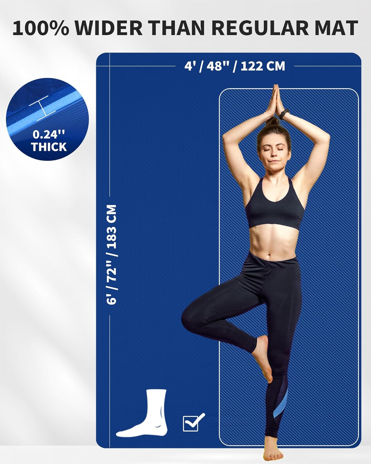 Extra Wide Large Yoga Mat (6' x 4') - Thick 1/4" Exercise Mat for Home Workouts, Yoga, and Pilates (Black)