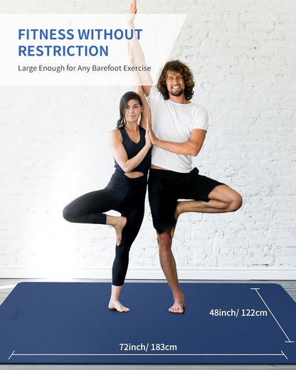 Extra Wide Large Yoga Mat (6' x 4') - Thick 1/4" Exercise Mat for Home Workouts, Yoga, and Pilates (Black)