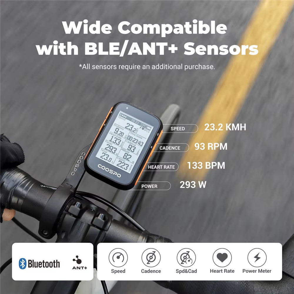 BC200 Wireless GPS Bicycle Computer - Bluetooth 5.0 and ANT+ Enabled Bike Speedometer and Odometer with 2.6-Inch Display, App Synchronization, Slope, and Altitude Tracking