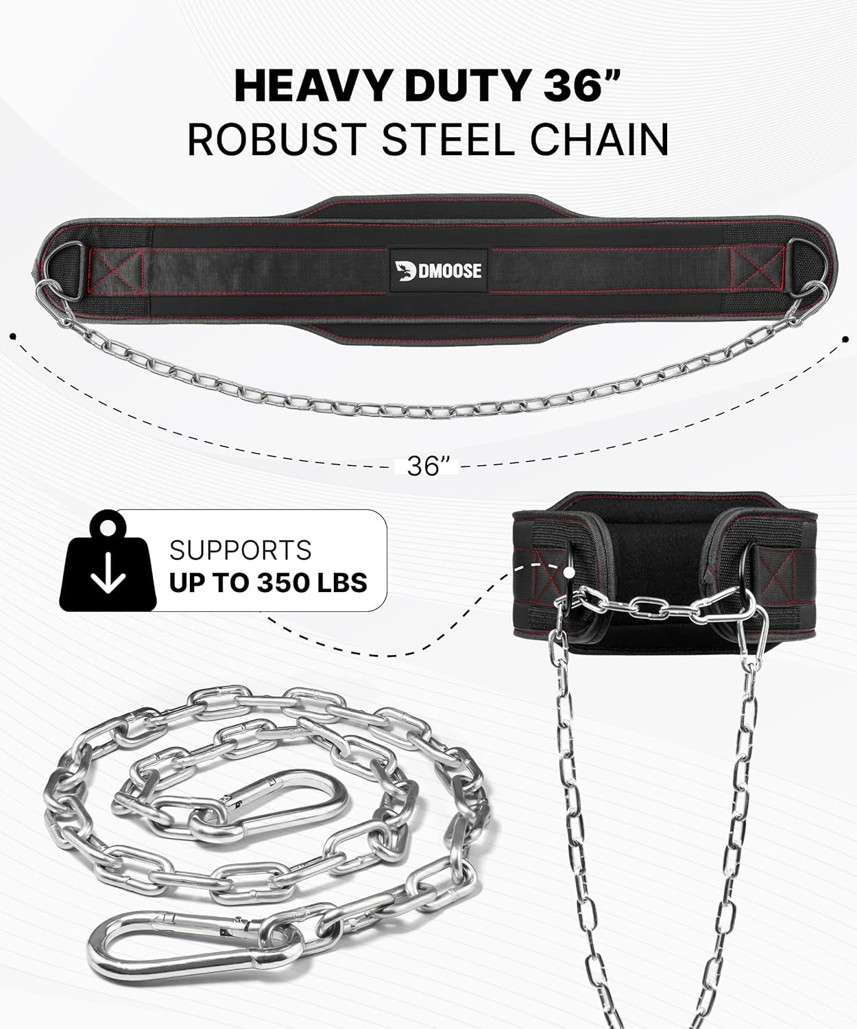 Dip Belt for Strength Training and Weightlifting - 36" Heavy-Duty Steel Chain with Comfortable Neoprene Padding, Supports Up to 350 lbs for Pull-Ups, Squats, and Dips